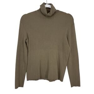Chicos 1 Ribbed Knit Silk Blend Turtleneck Size Medium Gray Long Sleeve Pullover